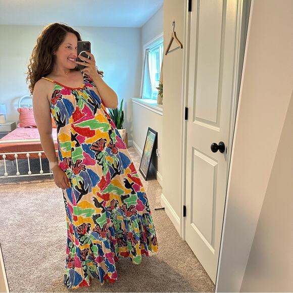 NWT de loreta Blue Red Cotton Maxi Dress Small - Picture 3 of 14